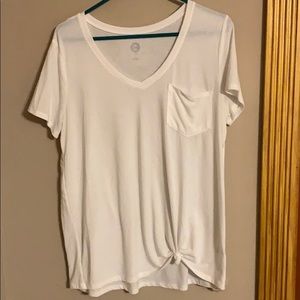White v neck top.
